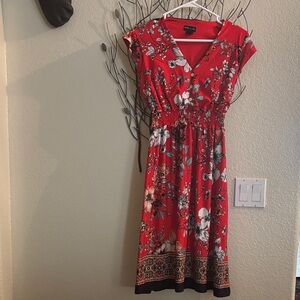 Vibrant Red Floral Midi Dress